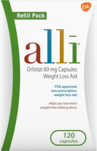 alli Weight Loss Diet Pills, Orlistat 60 mg Capsules, Non Prescription Weight Loss Aid, 120 Count Refill Pack