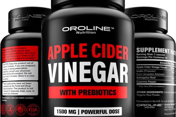 Apple Cider Vinegar Pills with Prebiotic, 2 Month Supply - Apple Cider Vinegar Capsules - Apple Cider Vinegar Supplements, Apple Vinegar Tablets - Energy and Gut Health Support for Women & Men 1500 mg